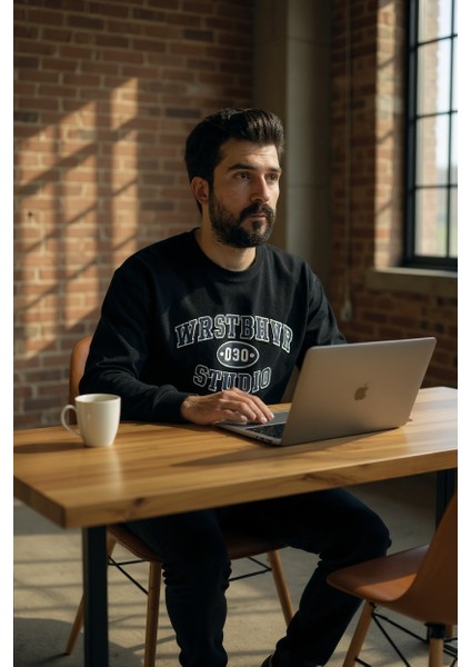 Siyah Bisiklet Yaka Erkek Baskılı Sweatshirt fiyatları