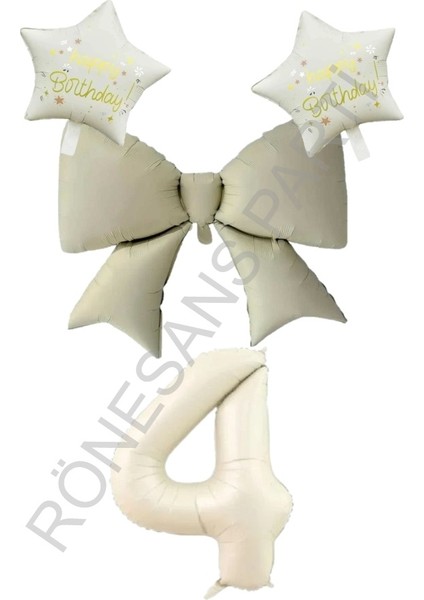 Krem Renk Yıldız Fiyonk Rakam Folyo Balon Seti 2 Yaş