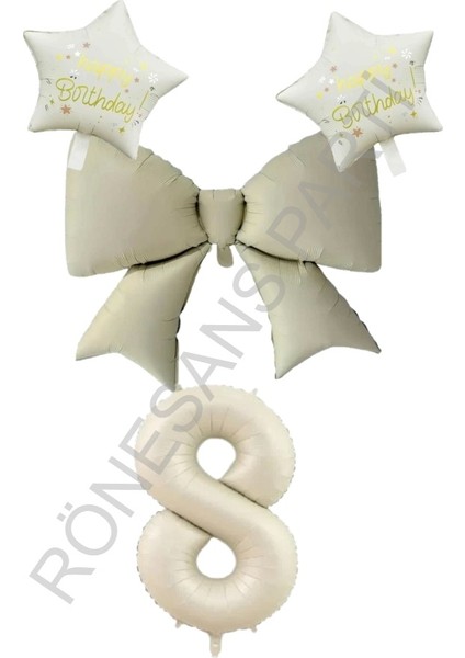 Krem Renk Yıldız Fiyonk Rakam Folyo Balon Seti 6 Yaş