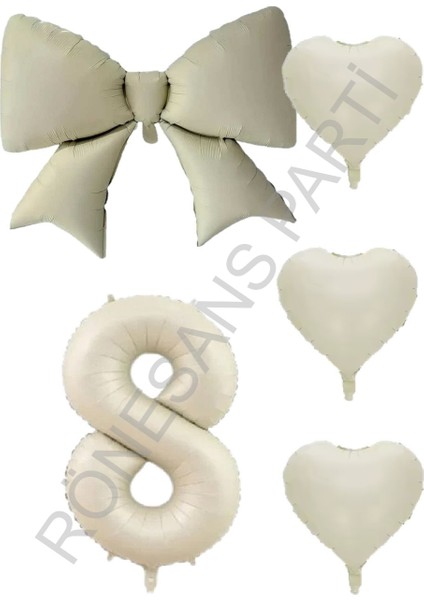 Krem Renk Kalp Fiyonk Rakam Folyo Balon Seti Yaş 7