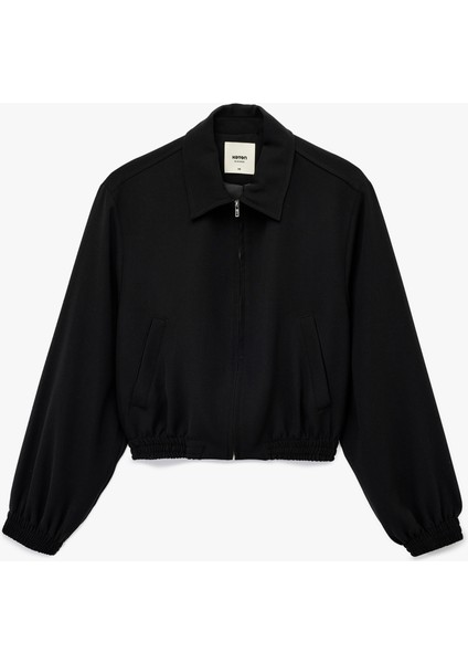 Uzun Kollu Klasik Yaka Fermuarlı Mevsimlik Ceket