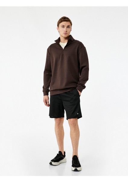 Pamuklu Uzun Kollu Dik Yaka Oversize Yarım Fermuarlı Spor Sweatshirt fiyatları