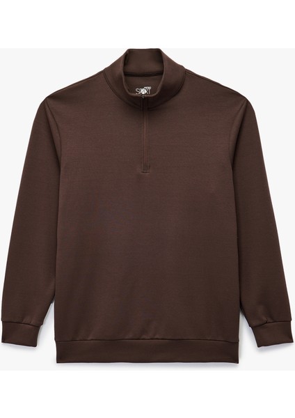 Pamuklu Uzun Kollu Dik Yaka Oversize Yarım Fermuarlı Spor Sweatshirt fırsatları