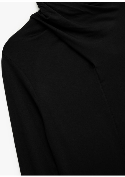 Uzun Kollu Slim Fit Drapeli Dik Yaka Tişört indirimleri