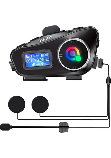 Motosiklet Kask Kulaklığı Fm Radyolu Bluetooth Kask Kulaklık Ekranlı Fenerli Müzik Telsiz Intercom