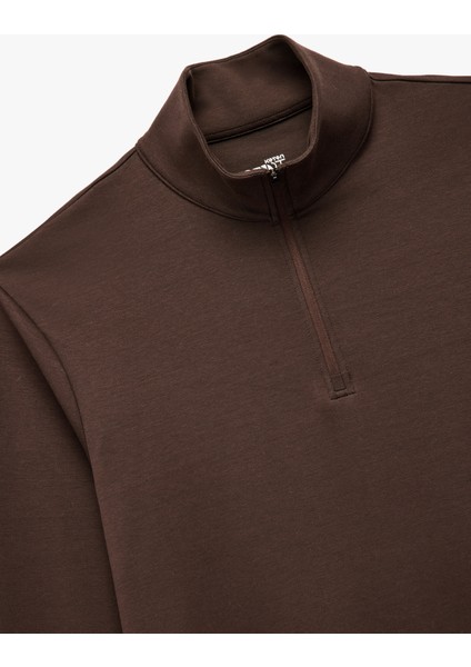 Pamuklu Uzun Kollu Dik Yaka Oversize Yarım Fermuarlı Spor Sweatshirt