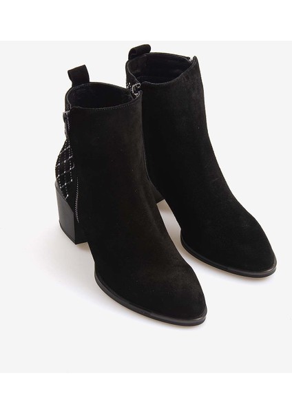 Hakiki Deri Kadın Siyah Süet Fermuarlı Topuklu Bot 26-104759K modelleri