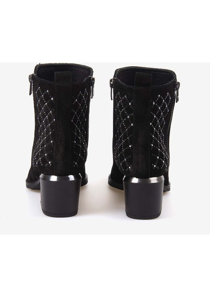 Hakiki Deri Kadın Siyah Süet Fermuarlı Topuklu Bot 26-104759K fırsatları