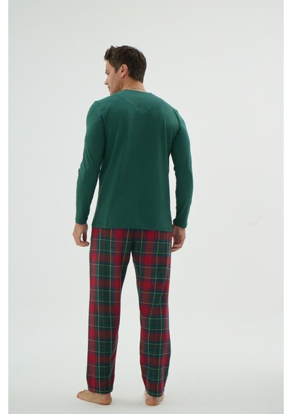Erkek Uzun Kol Ekose Alt Koyu Yeşil Pijama Takımı C7T4N69 modelleri