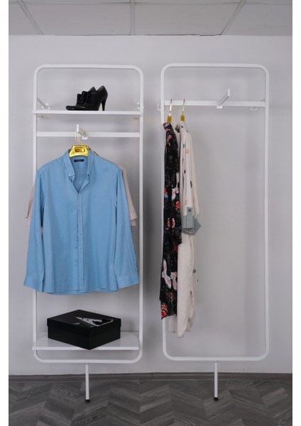 Mağaza Dekorasyon 2'li Raf Sistemi Beyaz