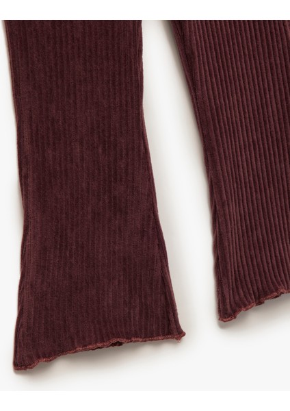 Pamuklu Beli Lastikli Ispanyol Paça Basic Kadife Tayt modelleri