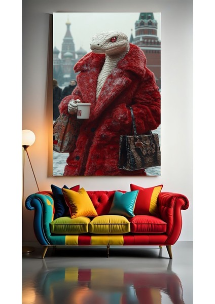 Kürk Ceketli Yılan Ev Duvar Salon Güzellik Salonu Ofis Dükkan Dekarasyon Kanvas Tablo