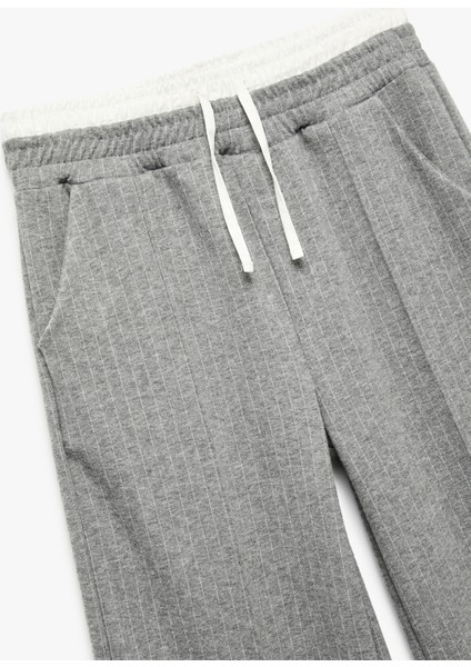 Beli Lastikli Viskon Karışımlı Çizgili Geniş Paça Pantolon modelleri