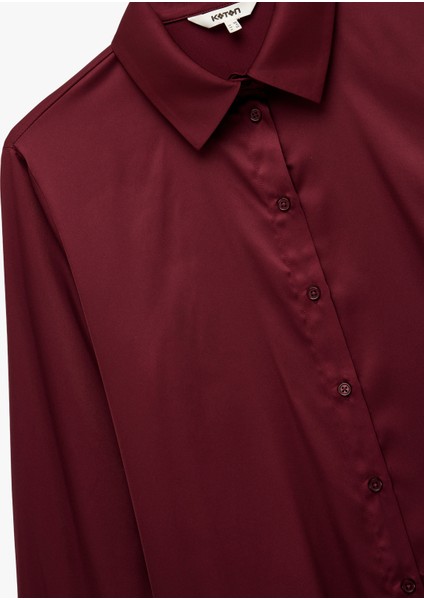 Regular Fit Düğmeli Uzun Kollu Saten Gömlek modelleri