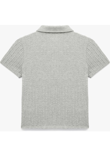 Slim Fit Saç Örgü Dokulu Kısa Kollu Fermuarlı Polo Yaka Tişört fiyatları