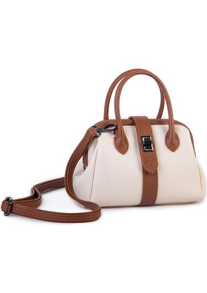 1426 Kadın Mini Boy Klipsli El ve Postacı Çantası (20*13 Cm) Bej