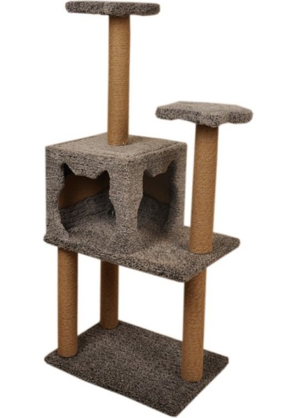 Üç Katlı Yuvalı Lüx Kedi Tırmalama Platformu ve Kedi Oyun Evi Gri 118 cm modelleri