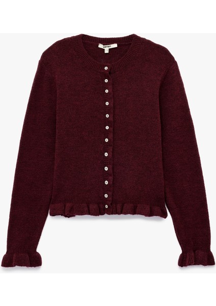 Fırfır Detaylı Uzun Kollu Bisiklet Yaka Triko Hırka