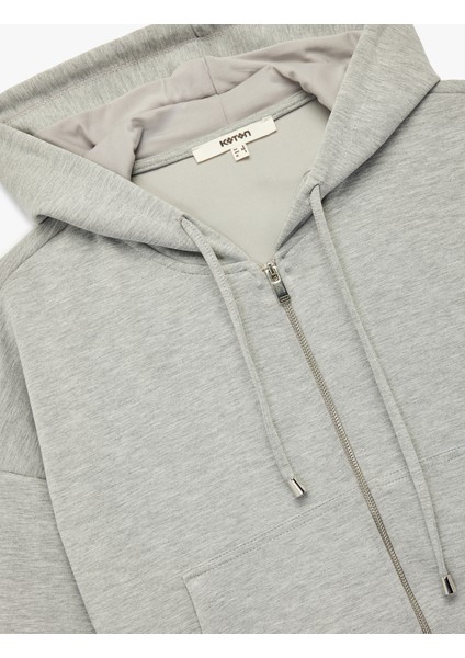 Modal Kumaş Cepli Uzun Kollu Fermuarlı Kapüşonlu Sweatshirt modelleri