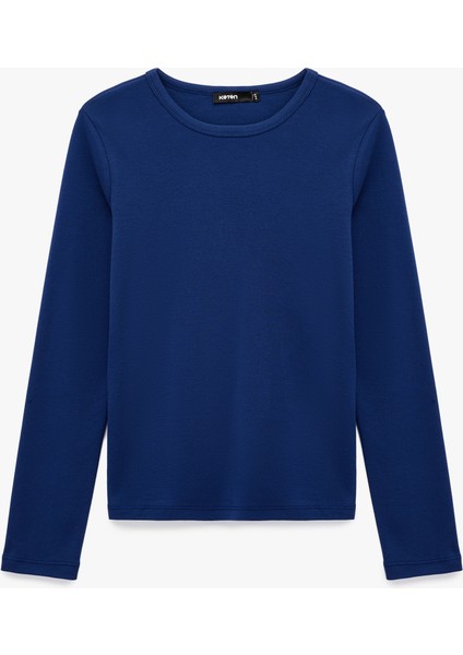 Pamuklu Uzun Kollu Bisiklet Yaka Basic Tişört