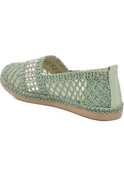 Yeşil Örme Hasır Görünümlü Beyaz Taşlı Kadın Babet fırsatları