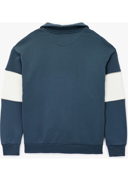 Oversize Şardonlu Renk Bloklu Kolej Baskılı Yarım Fermuarlı Sweatshirt fiyatları