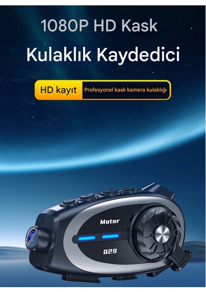 1080P Fhd Kameralı Video Fotoğraf Özellikli Wifi Kamera Bluetooth Arama Müzik Intercom Kask Kulaklık
