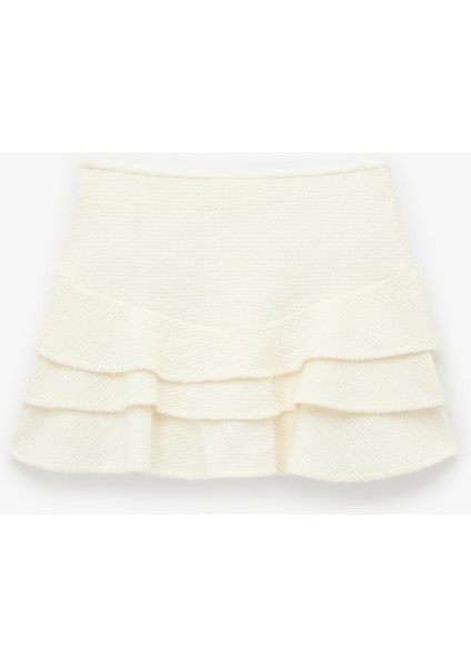 Slim Fit Katlı Detaylı Fırfırlı Mini Etek