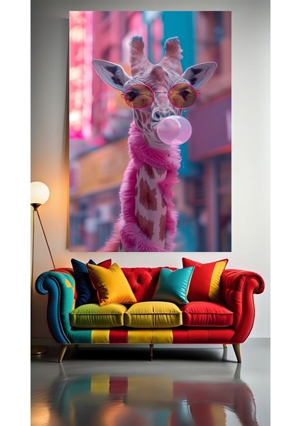 Sakızlı Zürafa V12 Ev Duvar Salon Güzellik Salonu Ofis Dükkan Dekarasyon Kanvas Tablo