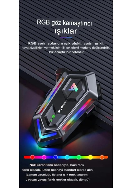 Kask Interkom Rgb Işıklı Çift Bağlantı Siri Bluetooth Mikrofon Kulaklık Stereo Motorsiklet