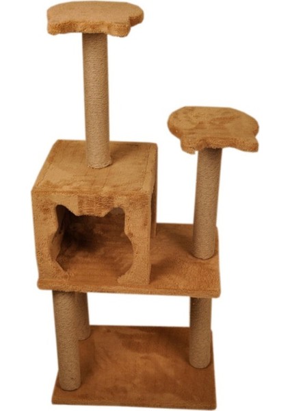 Üç Katlı Yuvalı Lüx Kedi Tırmalama Platformu ve Kedi Oyun Evi Kahverengi 118 cm fiyatları