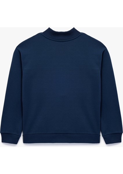 Şardonlu Baskılı Uzun Kollu Fermuar Detaylı Dik Yaka Oversize Sweatshirt fiyatları