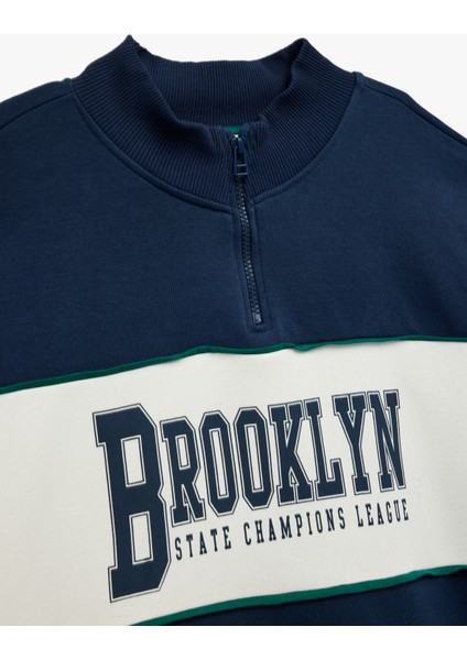 Şardonlu Baskılı Uzun Kollu Fermuar Detaylı Dik Yaka Oversize Sweatshirt modelleri