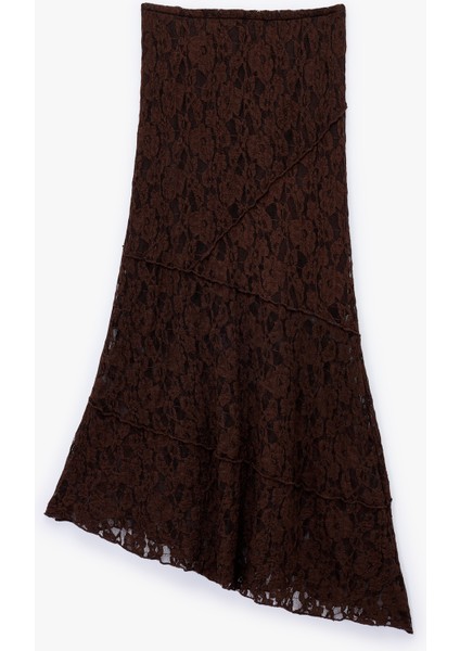 Asimetrik Kesim Midi Dantelli Etek