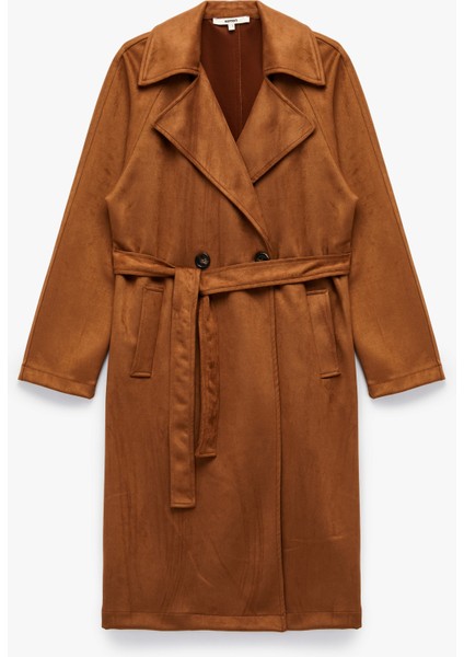 Cepli Kruvaze Yaka Kemerli Uzun Suni Süet Trençkot modelleri