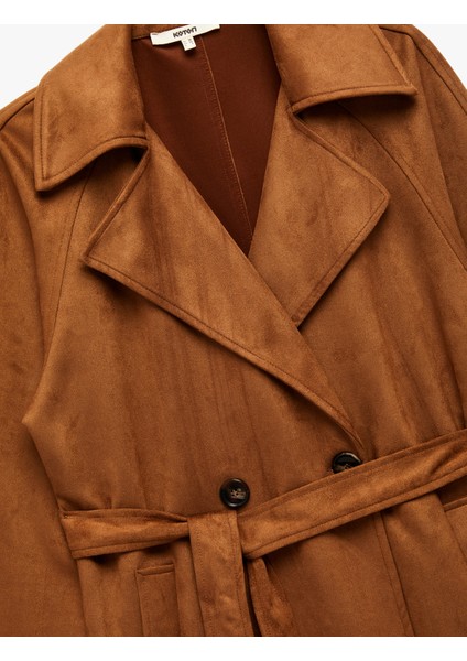 Cepli Kruvaze Yaka Kemerli Uzun Suni Süet Trençkot indirimleri