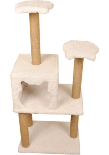 Üç Katlı Yuvalı Lüx Kedi Tırmalama Platformu ve Kedi Oyun Evi Beyaz 118 cm fiyatları