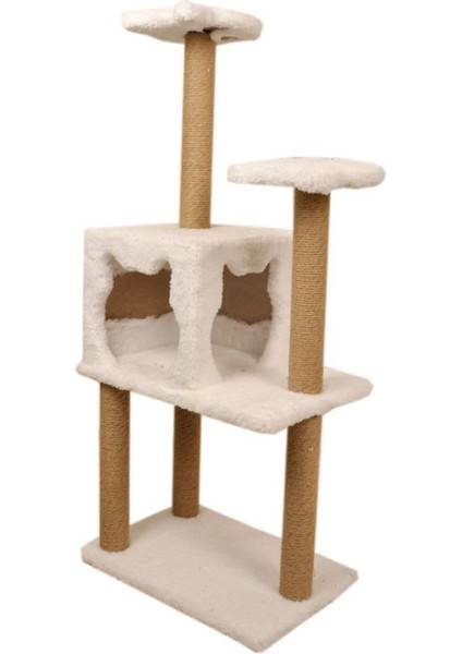 Üç Katlı Yuvalı Lüx Kedi Tırmalama Platformu ve Kedi Oyun Evi Beyaz 118 cm modelleri