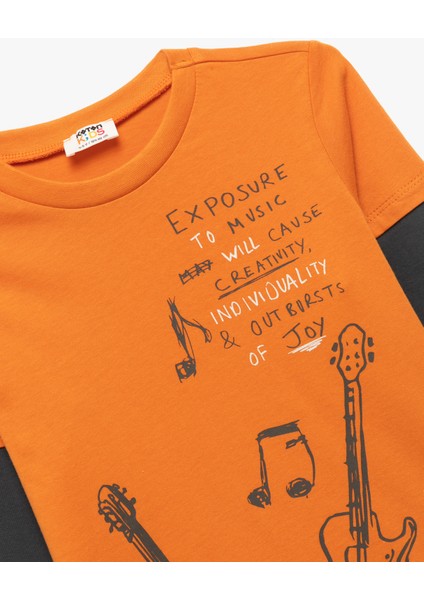 Pamuklu Uzun Kollu Bisiklet Yaka Baskılı Tişört modelleri