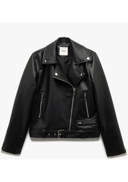 Cepli Uzun Kollu Fermuarlı Kruvaze Suni Deri Biker Ceket modelleri