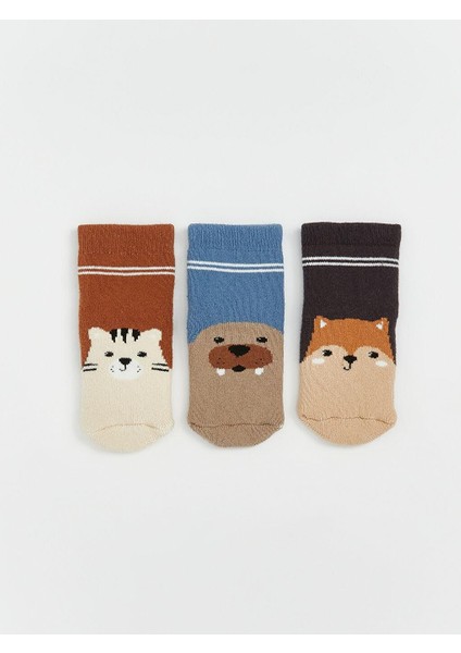 Desenli Erkek Bebek Patik Çorap 3'lü (W5)