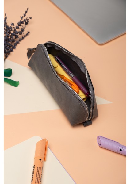 Fermuarlı Minimal Kalemlik - Kalem Kutusu / Çanta Organizeri- Kalem Çantası- Pu Deri