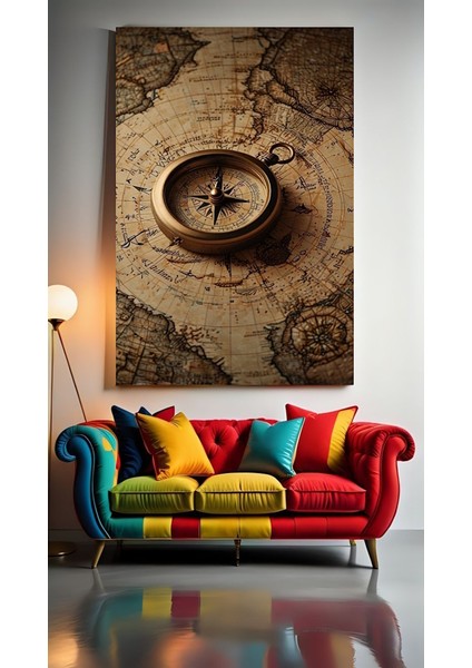 Antik Harita ve Pusula Ev Duvar Salon Güzellik Salonu Ofis Dükkan Dekarasyon Kanvas Tablo