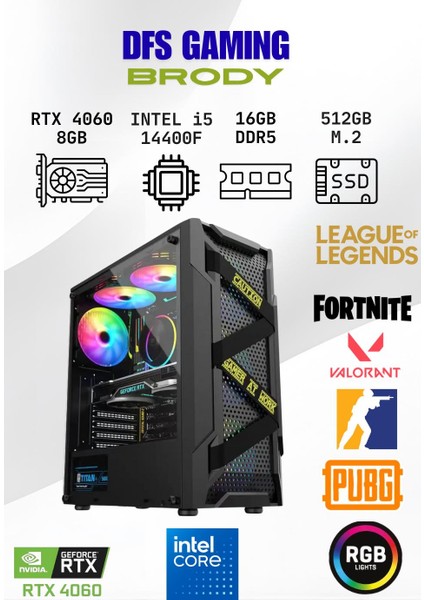 Dfs Gaming Brody Intel I5 14400F-H610M Ddr5-Rtx 4060-16GB Ddr5 RAM-512GB Nvme M.2 Ssd-Oyuncu Bilgisayarı Sistem Tavsiyesi