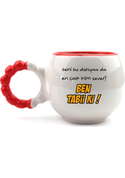 Seni Bu Dünya Da En Çook Kim Sever? El Yapımı Krem Parlak Puf Kupa - El Işçiliği Hediyelik Kupa Bardak Mug