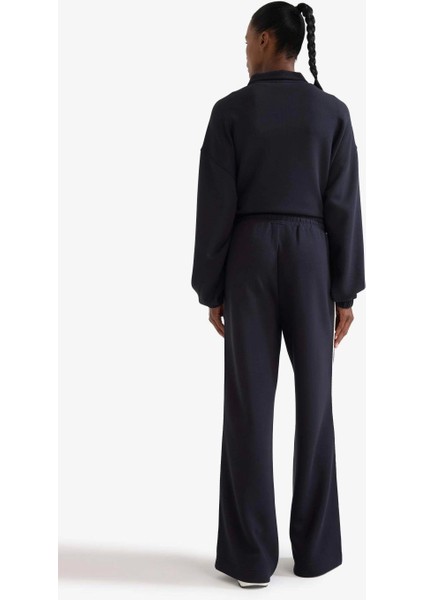 D1458 Siyah Defactofit Wide Leg Geniş Paça Cepli Standart Boy Modal Soft Touch Pantolon