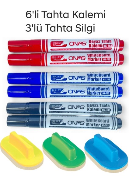 Mikro NS-703 Yuvarlak Uç Beyaz Yazı Tahta Kalemi 6 Lı Set Kraf 575G Tahta Silgisi 3 Lü Set