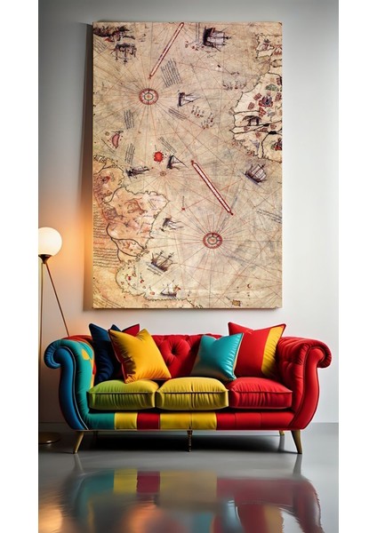 Piri Reis Haritası Ev Duvar Salon Güzellik Salonu Ofis Dükkan Dekarasyon Kanvas Tablo