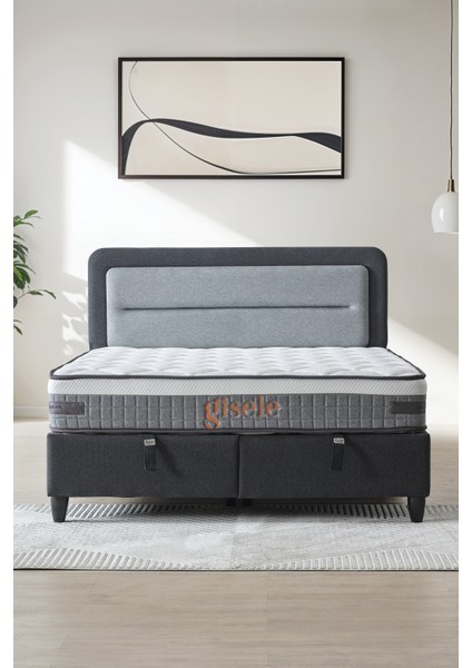 Gisele Modeli Full Ortopedik Çift Kişilik Pedli Yataklı Baza ve Başlık Takımı 3 lü Set