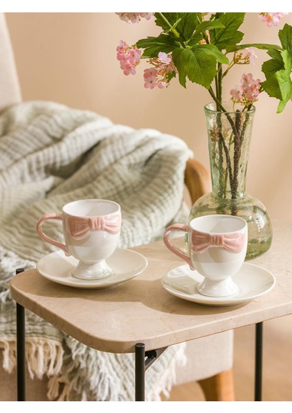 Fiyonk Baskılı 2 Kişilik Porselen Kahve Fincan Takımı 90 ml (W5)